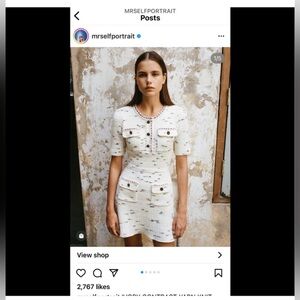 Self Portrait Ivory Tape Yarn Stripe Knit Dress